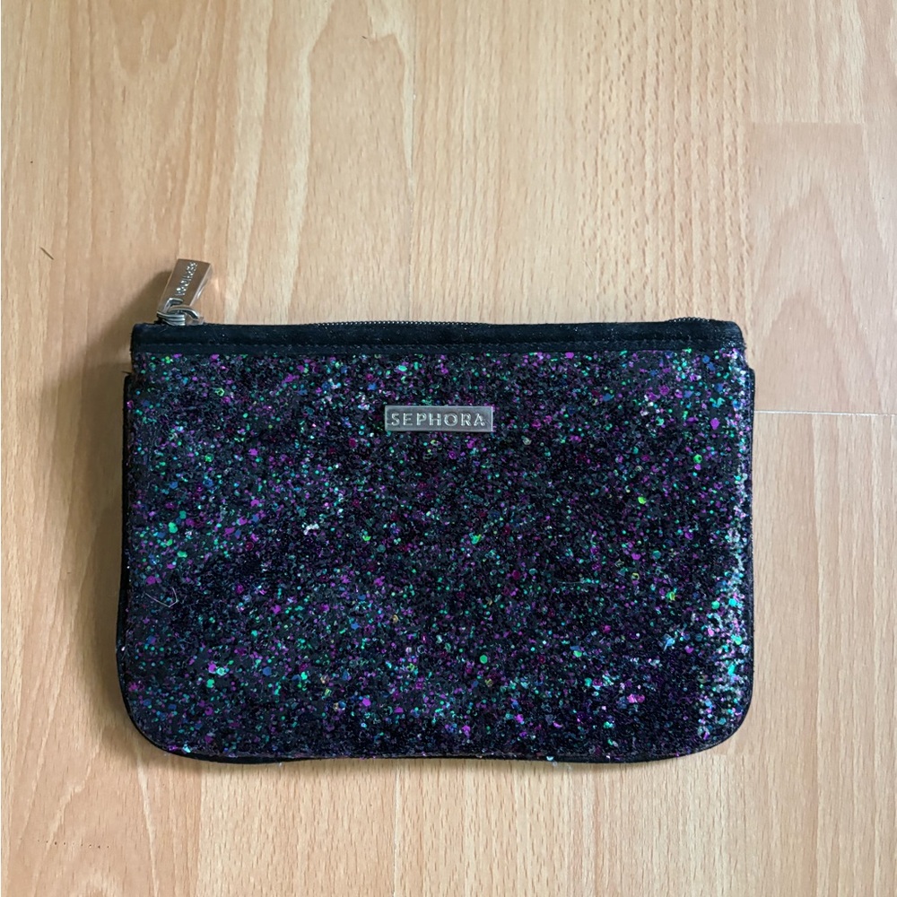 Sephora Black, Purple, and Green Glitter Pouch